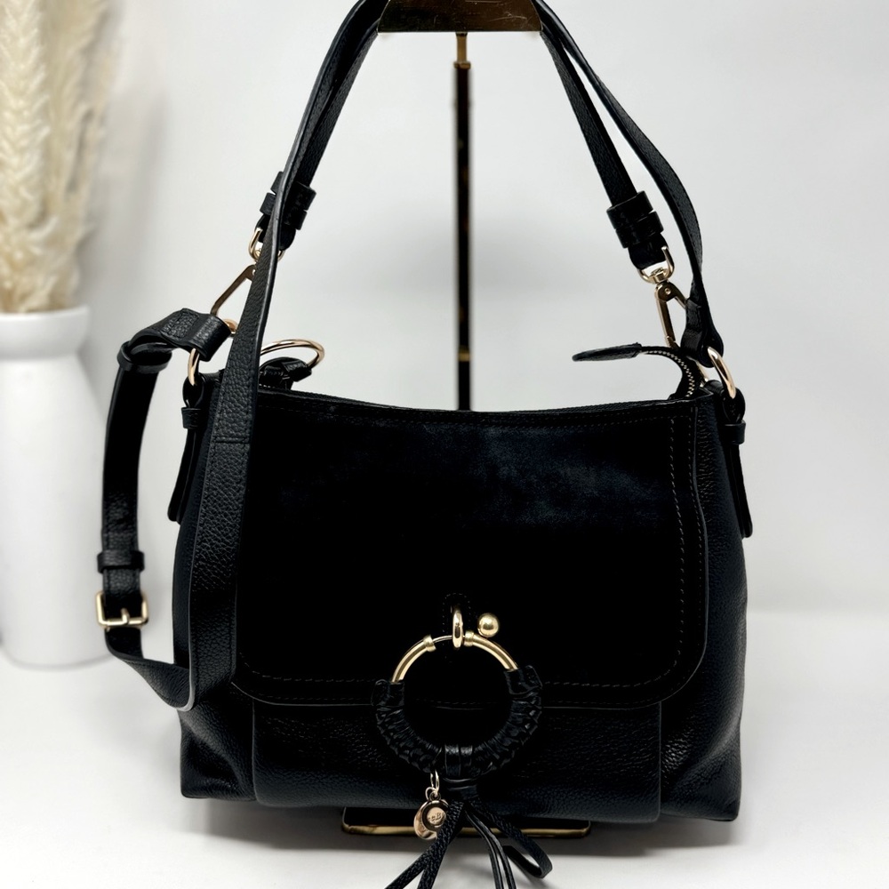 💯 Authentic SEE BY CHLOÉ Small Black  Lesther Joan Leather Two Way Bag